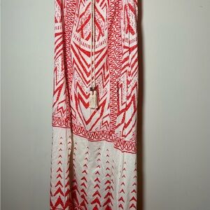 Jealous Tomato Red and White Geometric Maxi Skirt, DoubleSlits